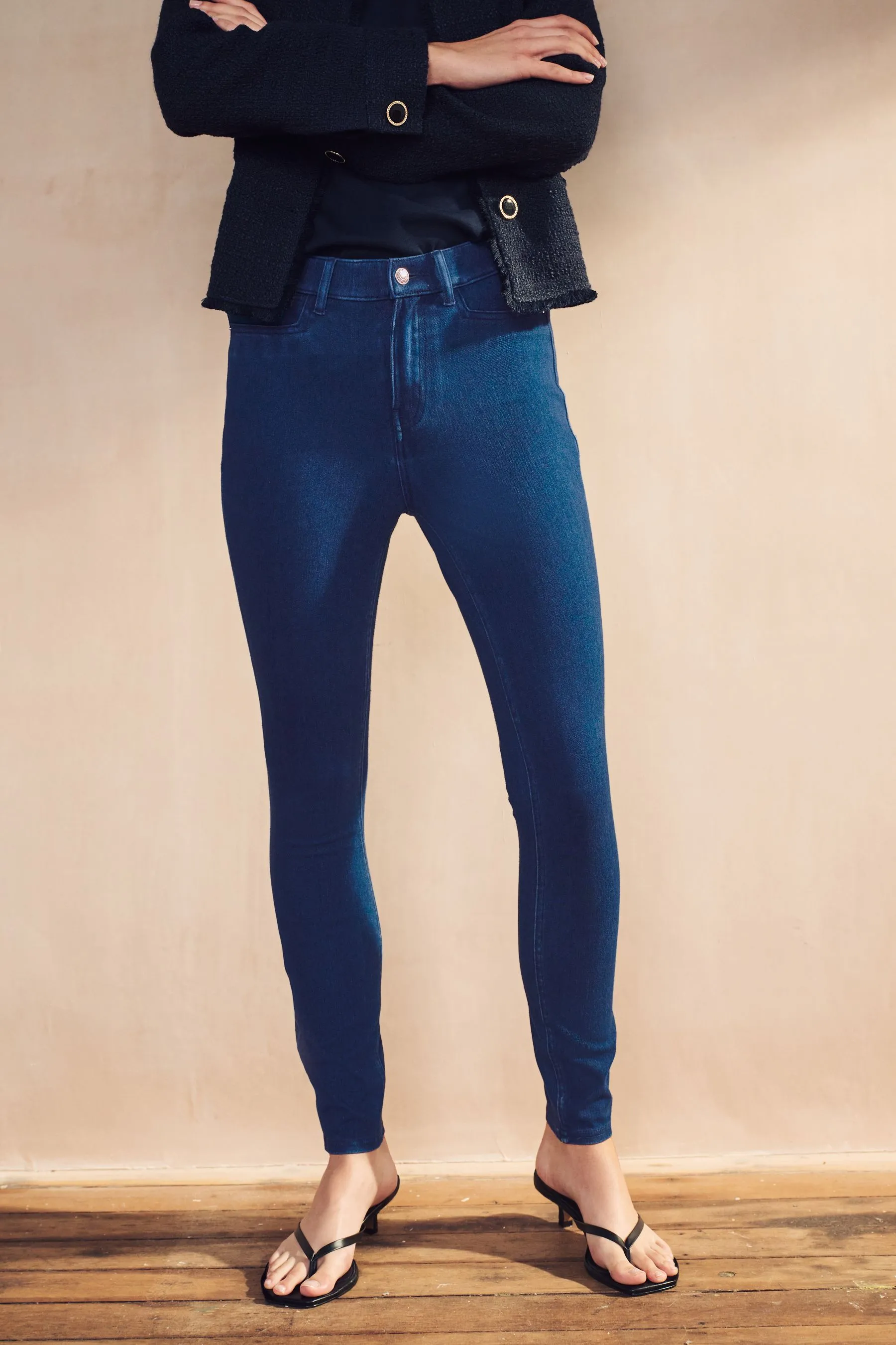Leggings in jersey effetto denim con patta     